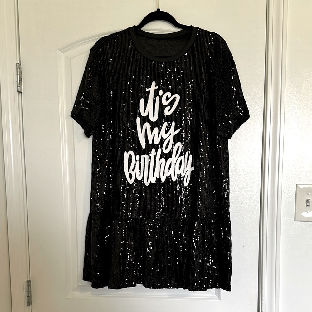 Black Sequin 'It's My Birthday' Dress